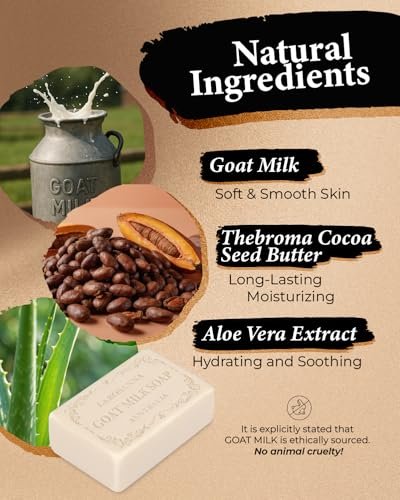 larosanna Australian Goat Milk Soap – Moisturizing Triple-Milled Bar Soap with Cocoa Butter, Aloe Vera & Pure Plant Oil, 6.3 oz, Pack of 4 Avelisse