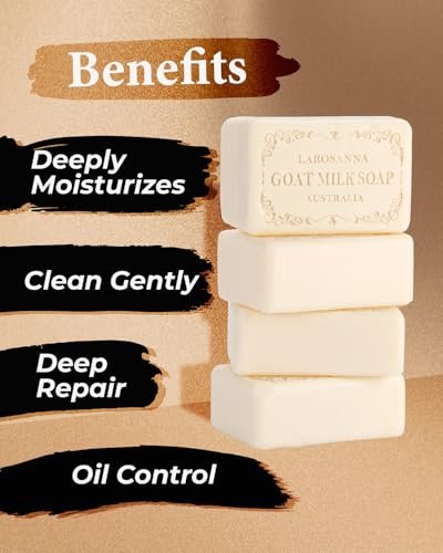 larosanna Australian Goat Milk Soap – Moisturizing Triple-Milled Bar Soap with Cocoa Butter, Aloe Vera & Pure Plant Oil, 6.3 oz, Pack of 4 Avelisse