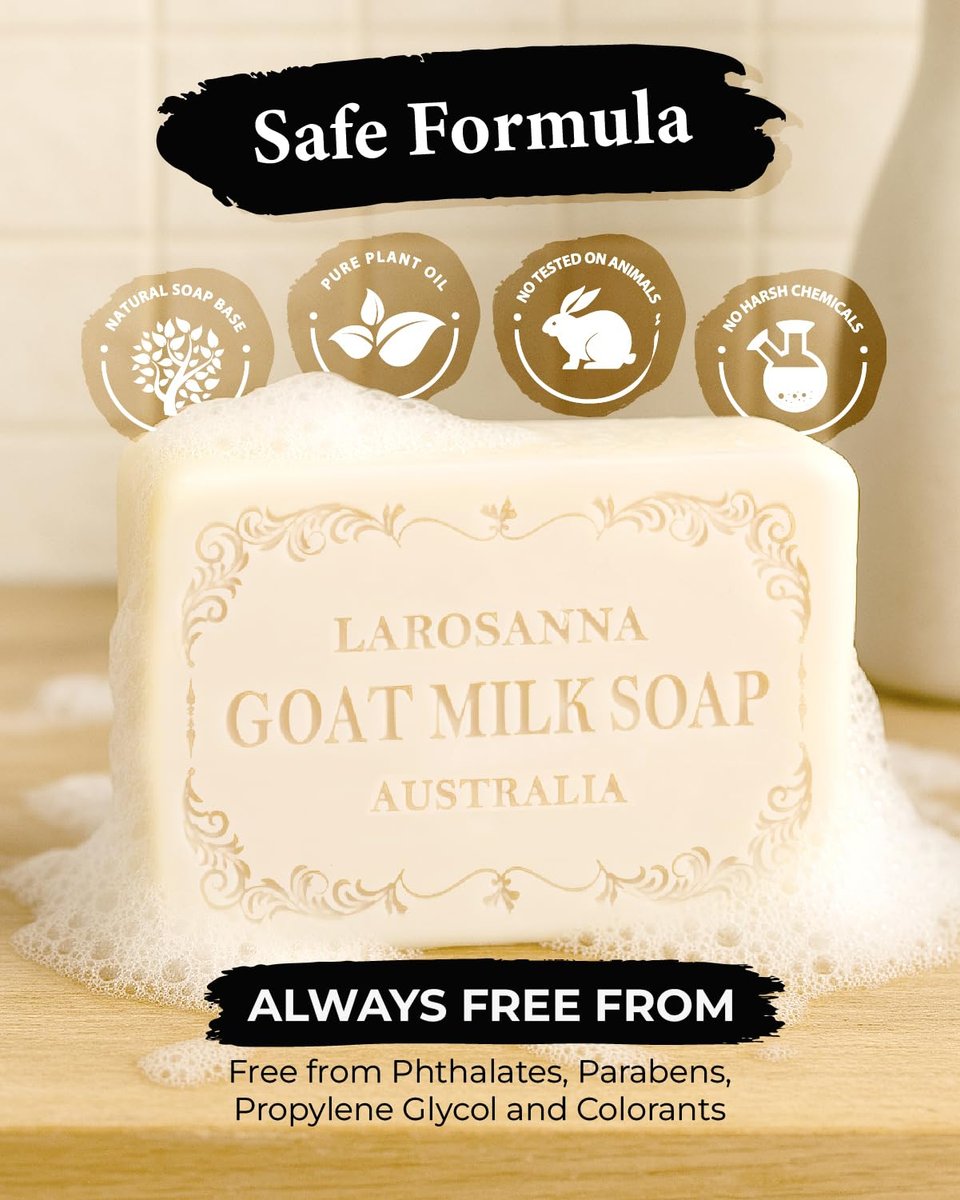 larosanna Australian Goat Milk Soap – Moisturizing Triple-Milled Bar Soap with Cocoa Butter, Aloe Vera & Pure Plant Oil, 6.3 oz, Pack of 4 Avelisse