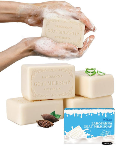 larosanna Australian Goat Milk Soap – Moisturizing Triple-Milled Bar Soap with Cocoa Butter, Aloe Vera & Pure Plant Oil, 6.3 oz, Pack of 4 Avelisse