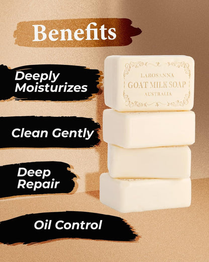 larosanna Australian Goat Milk Soap – Moisturizing Triple-Milled Bar Soap with Cocoa Butter, Aloe Vera & Pure Plant Oil, 6.3 oz, Pack of 4 Avelisse