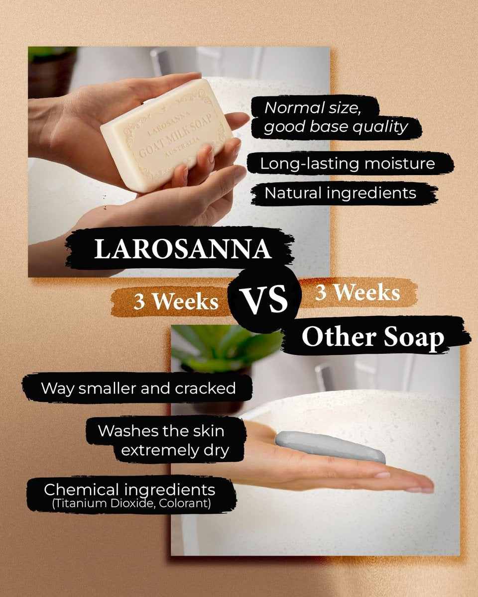 larosanna Australian Goat Milk Soap – Moisturizing Triple-Milled Bar Soap with Cocoa Butter, Aloe Vera & Pure Plant Oil, 6.3 oz, Pack of 4 Avelisse