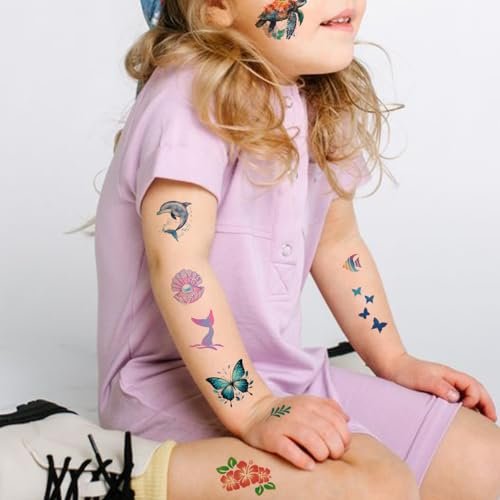 CHARLENT 320 Mixed Styles Temporary Tattoos for Kids - 36 Sheets of Car, Dinosaur, Hawaii, Mermaid, Watercolor Animals Tattoo Stickers for Birthday Party Supplies - görsel 11