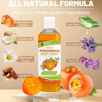 wigarjur Persimmon Body Wash for Strong Body Odor - Nonenal Eliminator with Natural Persimmon & Green Tea Extracts, 10 Fl Oz