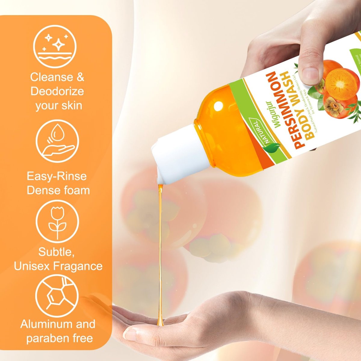 wigarjur Persimmon Body Wash for Strong Body Odor - Nonenal Eliminator with Natural Persimmon & Green Tea Extracts, 10 Fl Oz - görsel 11
