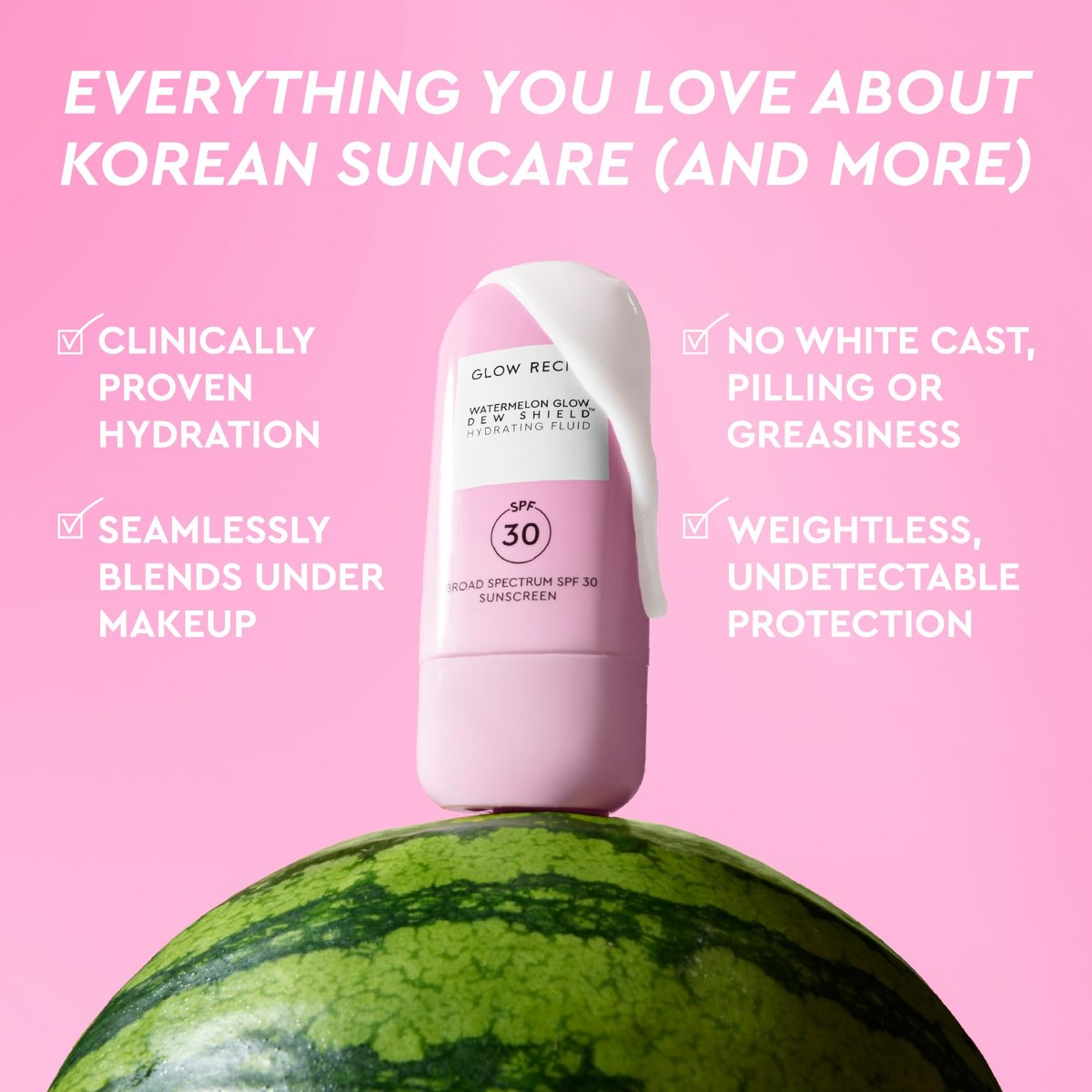 Glow Recipe Dew Shield Korean Face Sunscreen SPF 30, Broad Spectrum Hydrating Sunscreen Moisturizer, Dewy Lightweight Primer for Under Makeup, No White Cast or Pilling, Niacinamide (15ml) Avelisse