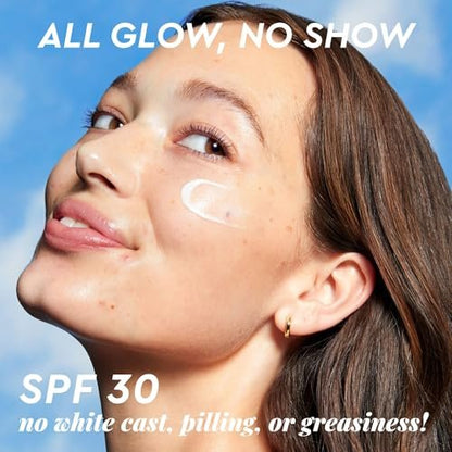 Glow Recipe Dew Shield Korean Face Sunscreen SPF 30, Broad Spectrum Hydrating Sunscreen Moisturizer, Dewy Lightweight Primer for Under Makeup, No White Cast or Pilling, Niacinamide (15ml) Avelisse