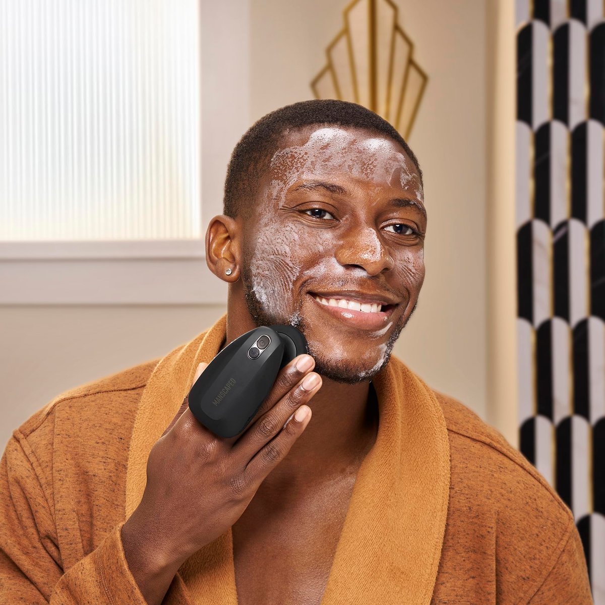 MANSCAPED® The Face Buffer PRO - Men's Electric Silicone Face Scrubber for Nourishing, Deep Cleaning & Exfoliating Your Skin, 3 Facial Cleansing Modes & 2 Sonic Vibration Speeds, Travel Lock Avelisse