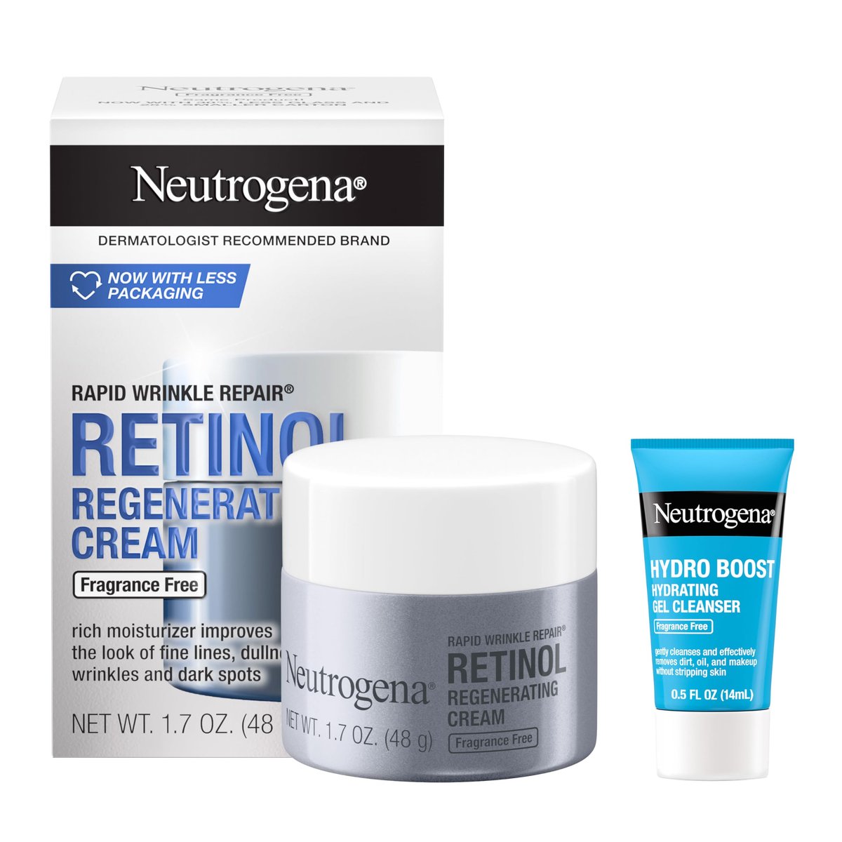 Neutrogena Rapid Wrinkle Repair Retinol Face Moisturizer, Fragrance Free, Anti-Aging Face Cream with Retinol & Hyaluronic Acid, 1.7 oz + Trial Size Hydro Boost Facial Cleanser, 0.5 fl. oz Avelisse