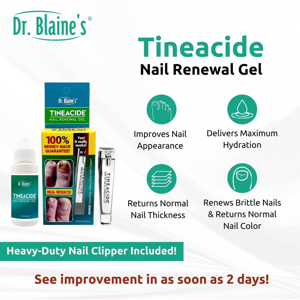 Dr. Blaine's Tineacide Nail Renewal Gel – Softens, Hydrates & Improves Appearance of Thick, Brittle & Discolored Nails – Targets Cracking & Yellowing – Includes Precision Clippers – 1.25 fl oz Avelisse