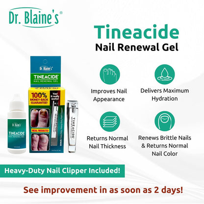 Dr. Blaine's Tineacide Nail Renewal Gel – Softens, Hydrates & Improves Appearance of Thick, Brittle & Discolored Nails – Targets Cracking & Yellowing – Includes Precision Clippers – 1.25 fl oz Avelisse