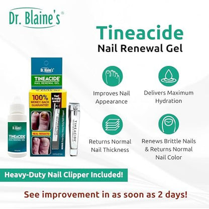 Dr. Blaine's Tineacide Nail Renewal Gel – Softens, Hydrates & Improves Appearance of Thick, Brittle & Discolored Nails – Targets Cracking & Yellowing – Includes Precision Clippers – 1.25 fl oz Avelisse