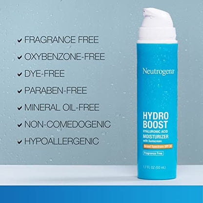 Neutrogena Hydro Boost Hyaluronic Acid Hydrating Face Moisturizer with SPF 50 & Trial Size Cleanser Avelisse