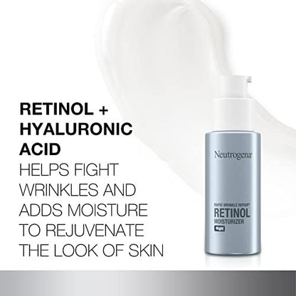 Neutrogena Rapid Wrinkle Repair Retinol Face Moisturizer Night Cream with Hyaluronic Acid, 1 fl. oz + Trial Size Hydro Boost Facial Cleanser, 0.5 fl. oz