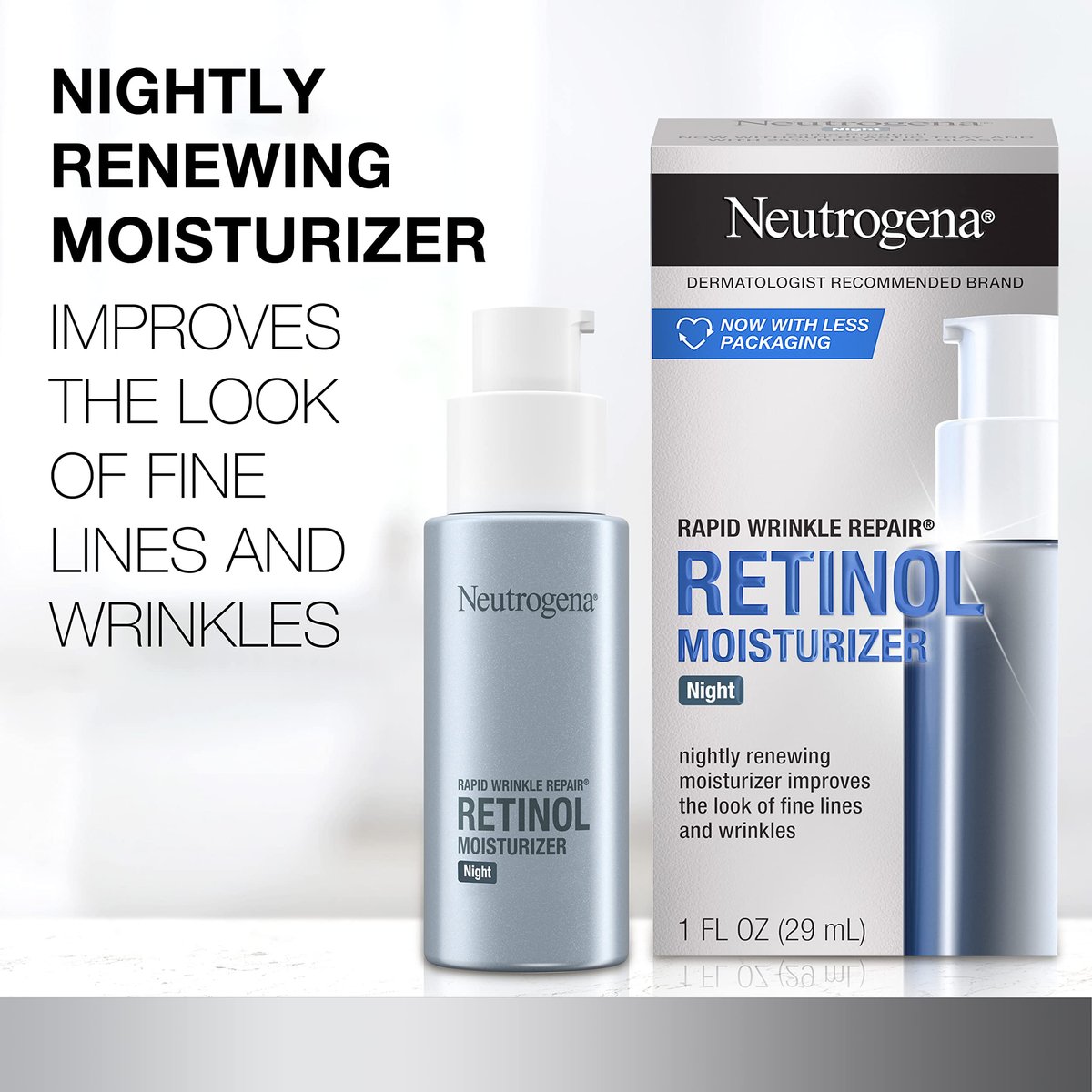 Neutrogena Rapid Wrinkle Repair Retinol Face Moisturizer Night Cream with Hyaluronic Acid, 1 fl. oz + Trial Size Hydro Boost Facial Cleanser, 0.5 fl. oz - görsel 3