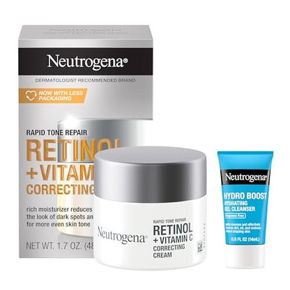 Neutrogena Rapid Tone Repair Retinol + Vitamin C Face Moisturizer with Dark Spot Corrector & Hydro Boost Facial Cleanser Trial Size Avelisse