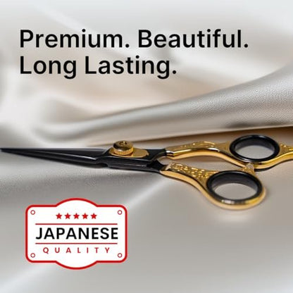 H&S GoldBlack Series Professional Hair Cutting Scissors – 6.5" Japanese Stainless Steel Shears for Barbers, Hairdressers & Home Grooming Avelisse