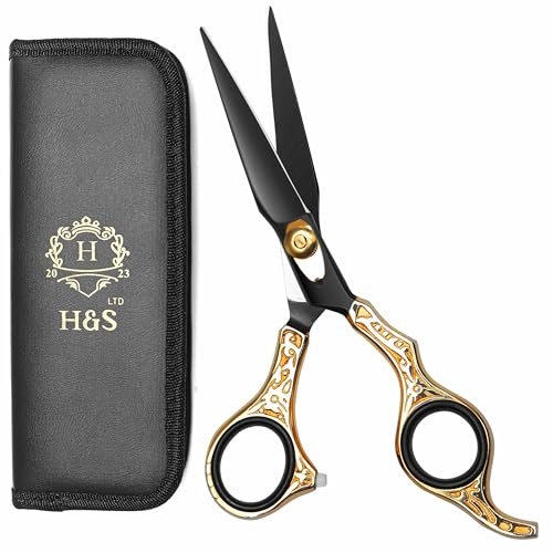 H&S GoldBlack Series Professional Hair Cutting Scissors – 6.5" Japanese Stainless Steel Shears for Barbers, Hairdressers & Home Grooming Avelisse
