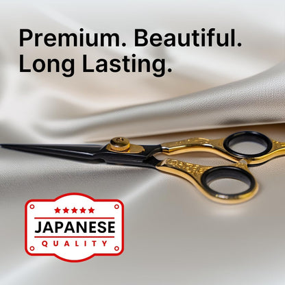 H&S GoldBlack Series Professional Hair Cutting Scissors – 6.5" Japanese Stainless Steel Shears for Barbers, Hairdressers & Home Grooming Avelisse