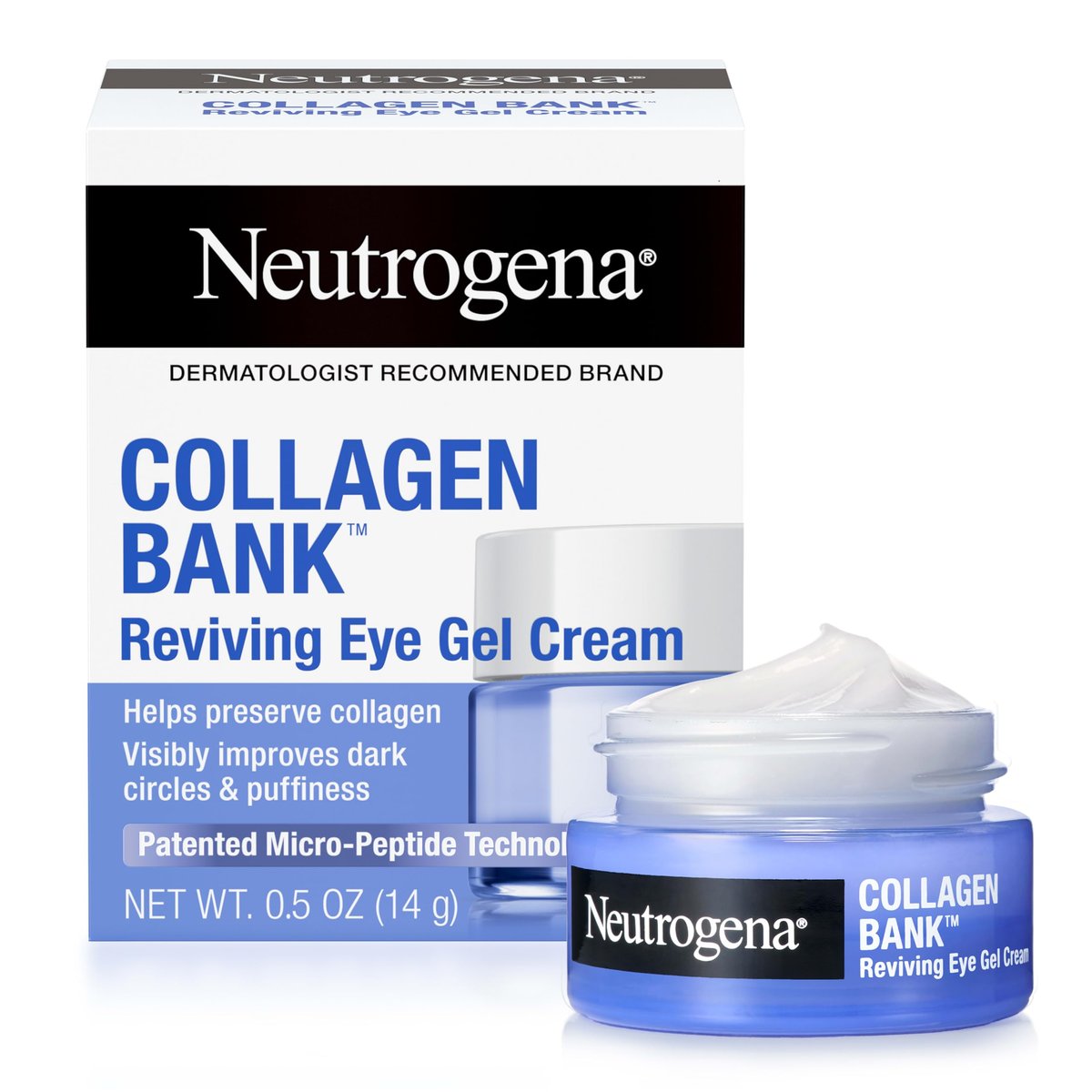 Neutrogena Collagen Bank Reviving Eye Cream - Under Eye Cream with Peptides, Helps Preserve Collagen, Visibly Improves Dark Circles, Puffiness, Fine Lines & Texture, Fragrance Free, 0.5 oz - görsel 1