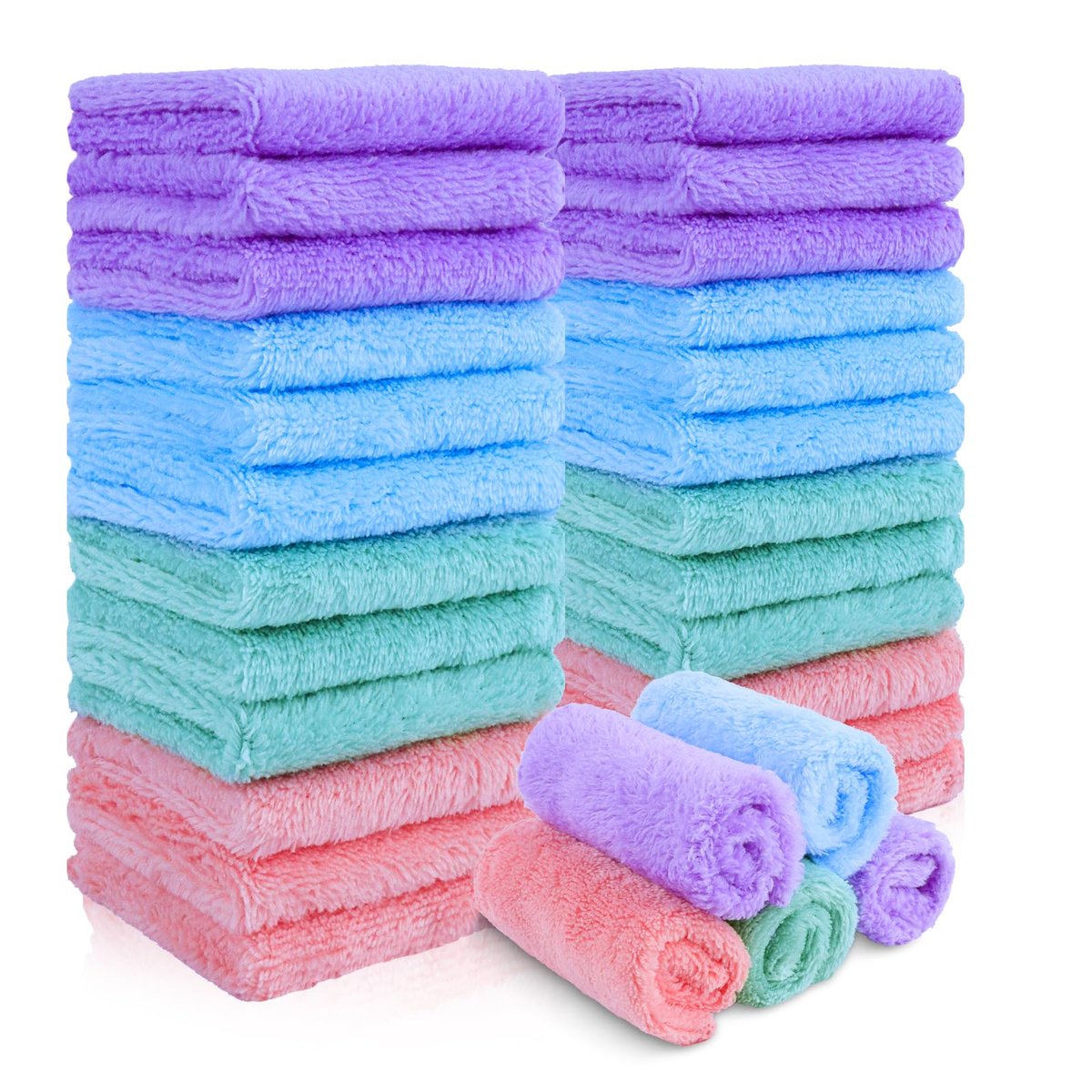 JOHOKAKITI Makeup Remover Cloths 28 Pack - Super Soft Premium Coral Velvet Facial Cleansing Towels 7x7 Inch, Highly Absorbent Microfiber Reusable Washcloths for Face, Eye, Lips - görsel 1