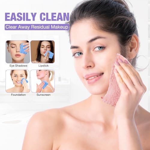 JOHOKAKITI Makeup Remover Cloths 28 Pack - Super Soft Premium Coral Velvet Facial Cleansing Towels 7x7 Inch, Highly Absorbent Microfiber Reusable Washcloths for Face, Eye, Lips - görsel 6