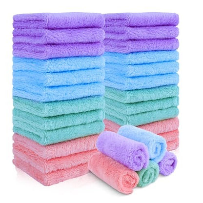 JOHOKAKITI Makeup Remover Cloths 28 Pack - Super Soft Premium Coral Velvet Facial Cleansing Towels 7x7 Inch, Highly Absorbent Microfiber Reusable Washcloths for Face, Eye, Lips
