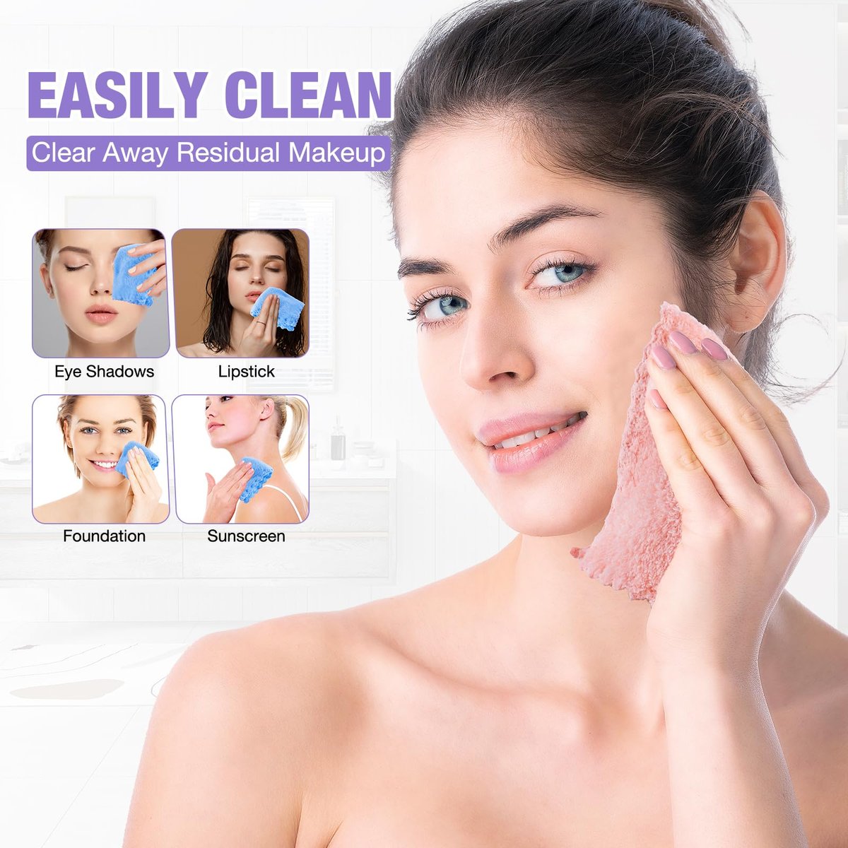 JOHOKAKITI Makeup Remover Cloths 28 Pack - Super Soft Premium Coral Velvet Facial Cleansing Towels 7x7 Inch, Highly Absorbent Microfiber Reusable Washcloths for Face, Eye, Lips - görsel 5
