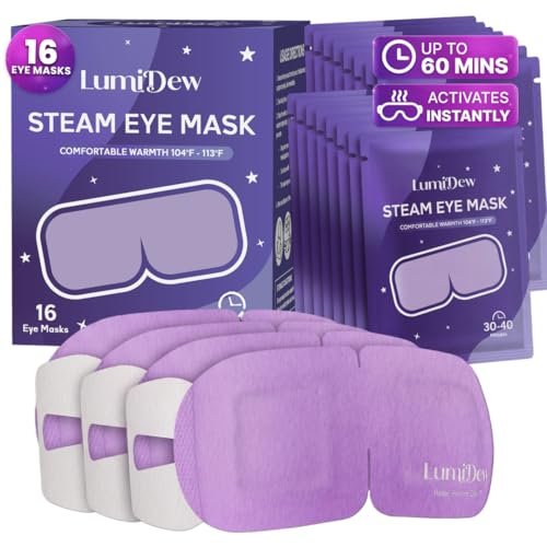 LumiDew Steam Eye Mask - Self-Heating, Unscented, 16 Pack for Dry Eye Relief, Stye Treatment, and Relaxing Sleep Avelisse