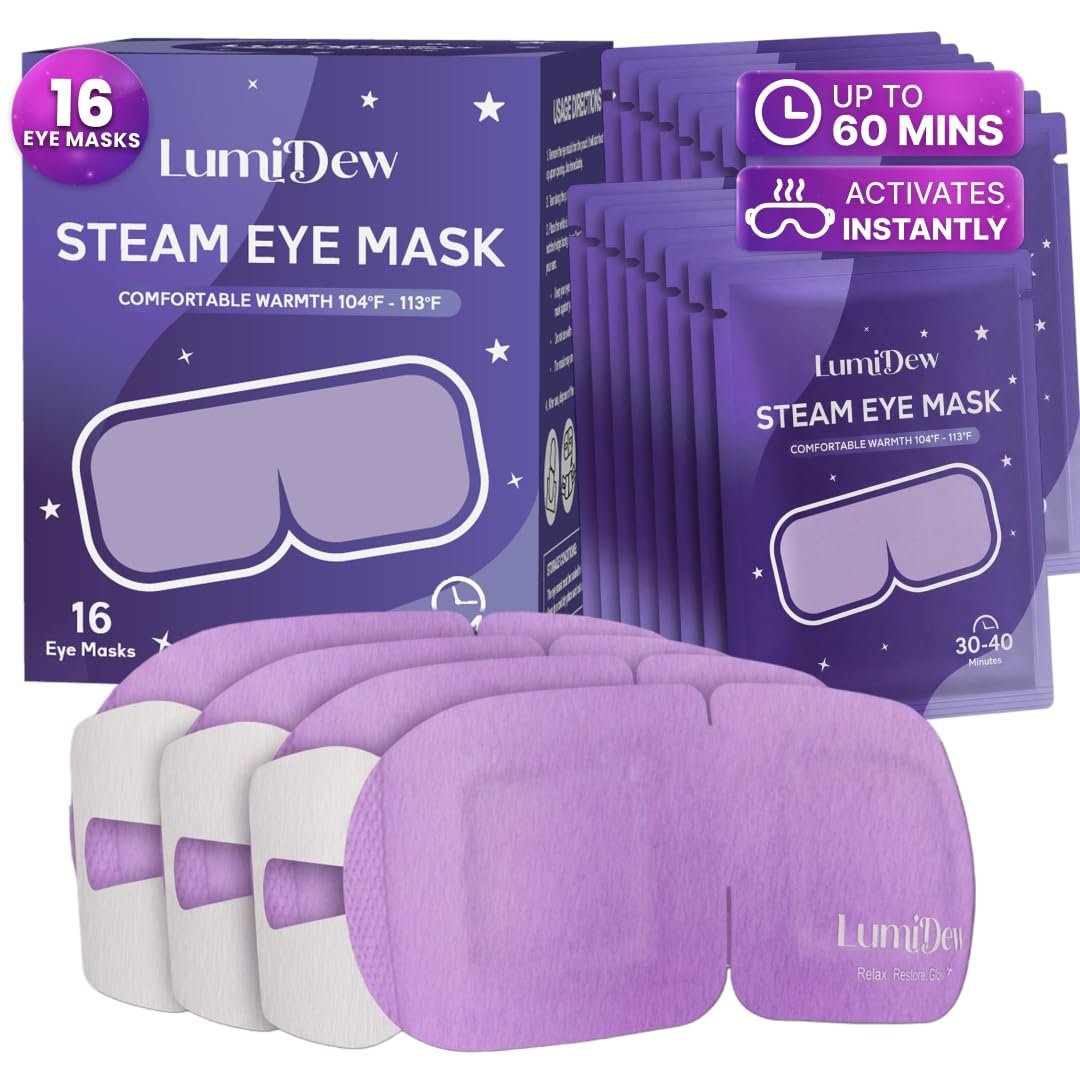 LumiDew Steam Eye Mask - Self-Heating, Unscented, 16 Pack for Dry Eye Relief, Stye Treatment, and Relaxing Sleep Avelisse