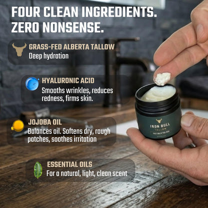 Iron Bull Handmade Beef Tallow Face Moisturizer for Men – Wrinkle Defense, Natural Clean Scent, 2 oz