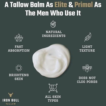Iron Bull Handmade Beef Tallow Face Moisturizer for Men – Wrinkle Defense, Natural Clean Scent, 2 oz