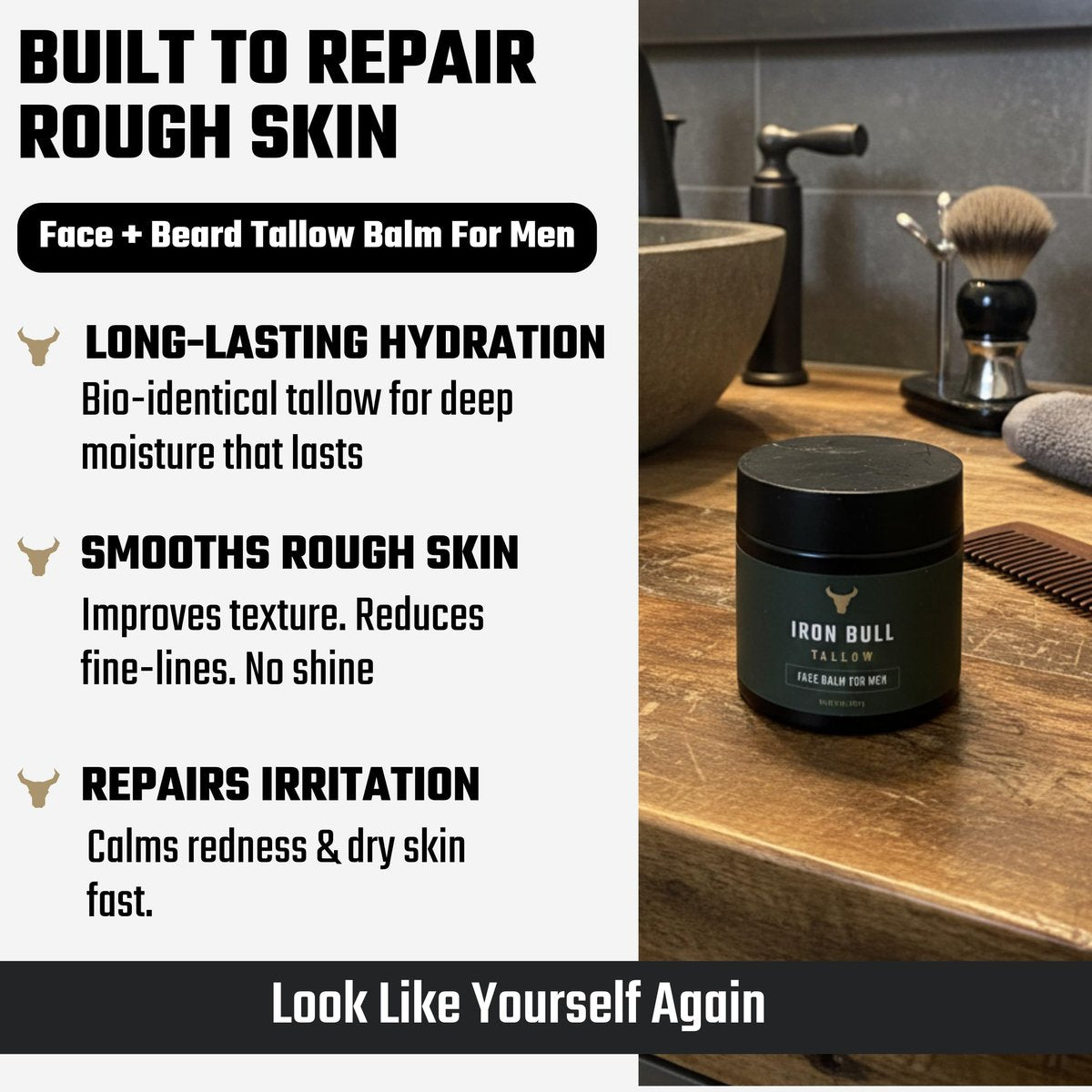 Iron Bull Handmade Beef Tallow Face Moisturizer for Men – Wrinkle Defense, Natural Clean Scent, 2 oz - görsel 14