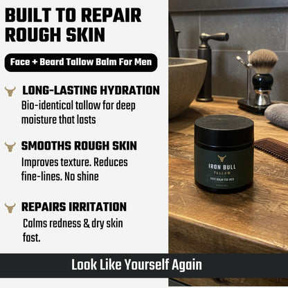 Iron Bull Handmade Beef Tallow Face Moisturizer for Men – Wrinkle Defense, Natural Clean Scent, 2 oz