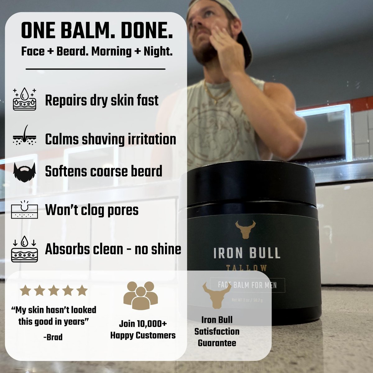 Iron Bull Handmade Beef Tallow Face Moisturizer for Men – Wrinkle Defense, Natural Clean Scent, 2 oz - görsel 4