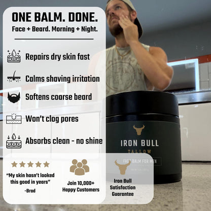 Iron Bull Handmade Beef Tallow Face Moisturizer for Men – Wrinkle Defense, Natural Clean Scent, 2 oz
