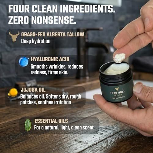 Iron Bull Handmade Beef Tallow Face Moisturizer for Men – Wrinkle Defense, Natural Clean Scent, 2 oz - görsel 9