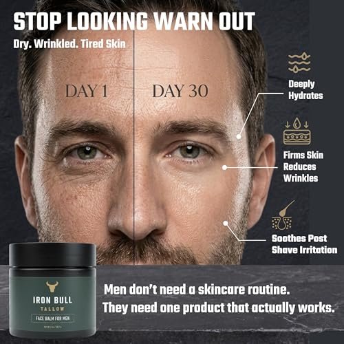 Iron Bull Handmade Beef Tallow Face Moisturizer for Men – Wrinkle Defense, Natural Clean Scent, 2 oz - görsel 5