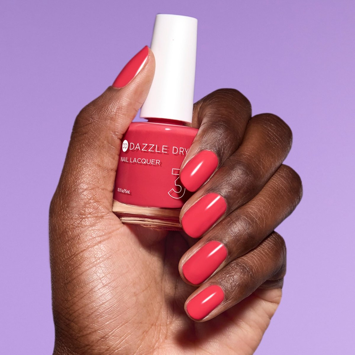 Dazzle Dry Nail Lacquer (Step 3) - Let's Get Away - Vivid Coral Reddish-Pink Nail Polish, Full Coverage Cream, 0.5 fl oz Avelisse