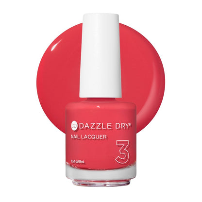 Dazzle Dry Nail Lacquer (Step 3) - Let's Get Away - Vivid Coral Reddish-Pink Nail Polish, Full Coverage Cream, 0.5 fl oz Avelisse