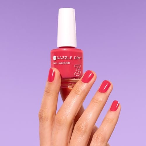 Dazzle Dry Nail Lacquer (Step 3) - Let's Get Away - Vivid Coral Reddish-Pink Nail Polish, Full Coverage Cream, 0.5 fl oz Avelisse