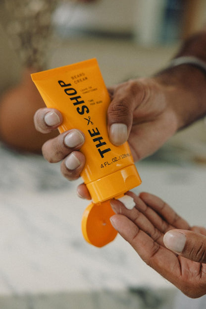 The Shop by LeBron James Men's Conditioning Beard Cream - Leave-In Moisturizer with Avocado Oil & Shea Butter, Softens, Hydrates & Tames Facial Hair, Lightweight & Non-Greasy, Eucalyptus Scent, 4 Fl Oz