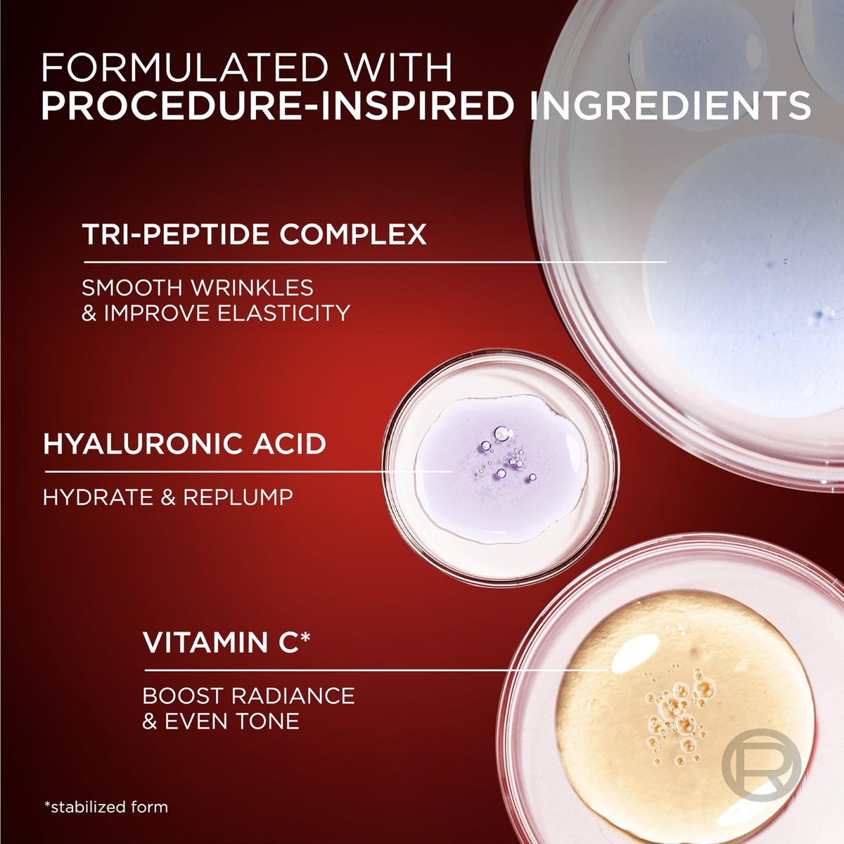 L'Oreal Paris Revitalift Triple Power Face Serum with Tri-Peptides, Hyaluronic Acid and Vitamin C, Anti Aging, Anti Wrinkle Serum to Firm and Brighten, 1 FL oz, + Sample Avelisse