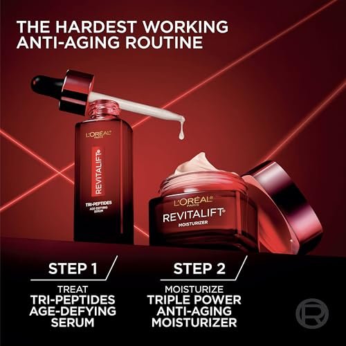 L'Oreal Paris Revitalift Triple Power Face Serum with Tri-Peptides, Hyaluronic Acid and Vitamin C, Anti Aging, Anti Wrinkle Serum to Firm and Brighten, 1 FL oz, + Sample Avelisse