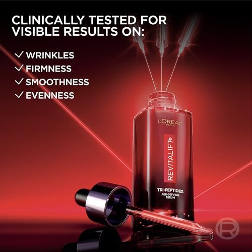 L'Oreal Paris Revitalift Triple Power Face Serum with Tri-Peptides, Hyaluronic Acid and Vitamin C, Anti Aging, Anti Wrinkle Serum to Firm and Brighten, 1 FL oz, + Sample Avelisse