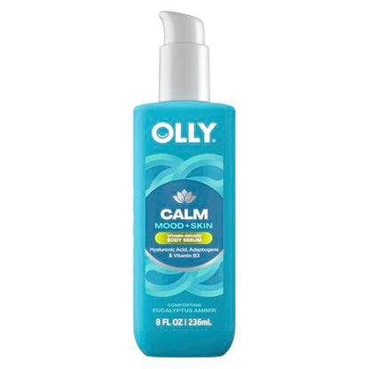 OLLY Calm Body Lotion-Serum with Hyaluronic Acid, Adaptogens & Vitamin B3 – Nourishing Skin Barrier Repair, Deep Hydration, Eucalyptus Amber Scent, 8 oz