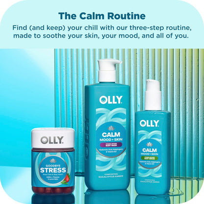 OLLY Calm Body Lotion-Serum with Hyaluronic Acid, Adaptogens & Vitamin B3 – Nourishing Skin Barrier Repair, Deep Hydration, Eucalyptus Amber Scent, 8 oz