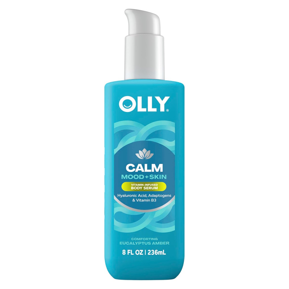 OLLY Calm Body Lotion-Serum with Hyaluronic Acid, Adaptogens & Vitamin B3 – Nourishing Skin Barrier Repair, Deep Hydration, Eucalyptus Amber Scent, 8 oz - görsel 1