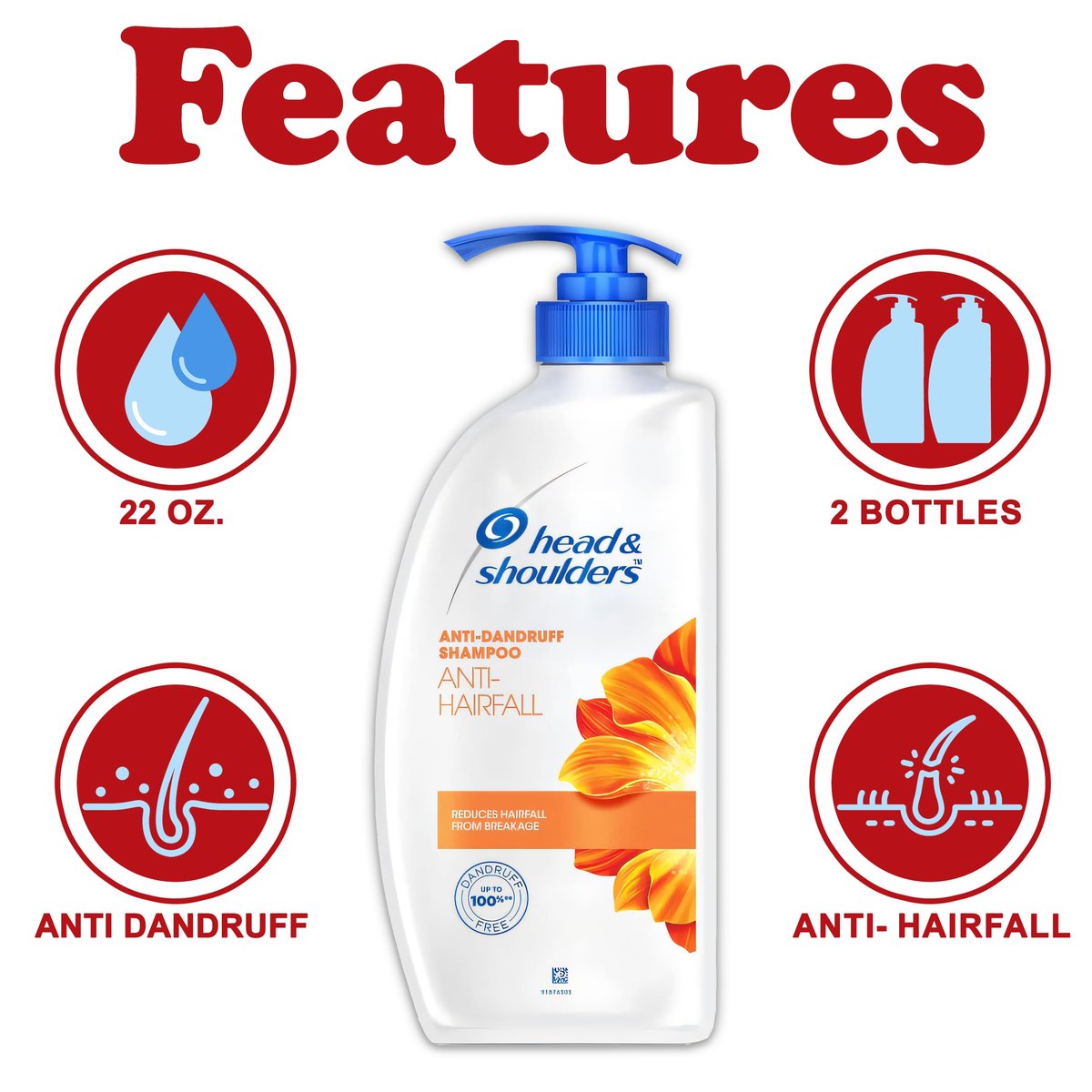 Head & Shoulders Anti Hair Fall Shampoo, 2 Pack Anti Dandruff Shampoo, Relieves Dry Scalp and Repairs Damage, Fresh Scent, 22 oz Pump Bottles Avelisse