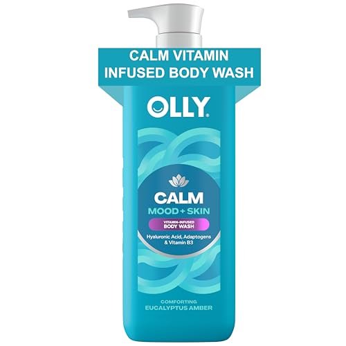 OLLY Calm Body Wash with Hyaluronic Acid, Adaptogens & Vitamin B3 – Nourishing Cleanser for Skin Barrier Repair, Deep Hydration, Eucalyptus Amber Scent, 17 oz - görsel 1